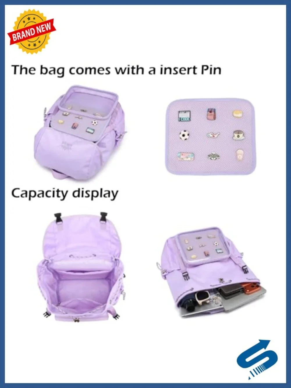 Flip-Top Nylon Ita Backpack, Clear Pin Display Kawaii Travel Daypack